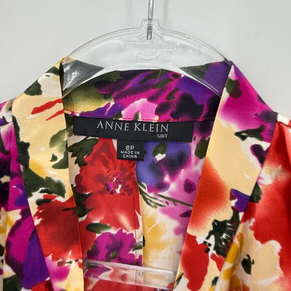 ANNE KLEIN Women Silk Gathered Front Blouse Size 8P Watercolor V-Neck Suit Layer - Picture 4 of 9